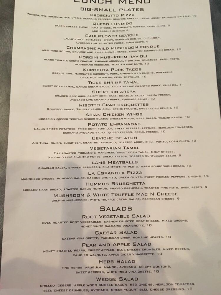 Menu at The Twisted Fork restaurant, Reno
