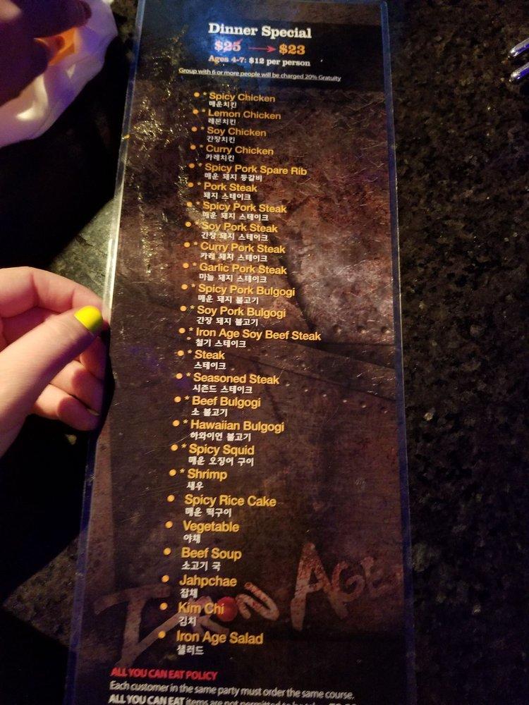 Menu at Iron Age Korean Steak House Duluth BBQ, Duluth