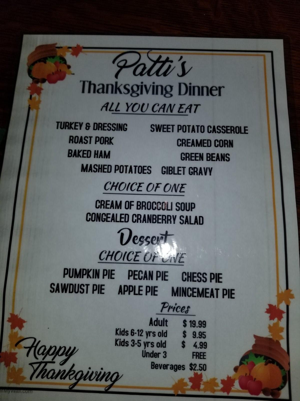 Menu at Patti's 1880's Settlement restaurant, Grand Rivers