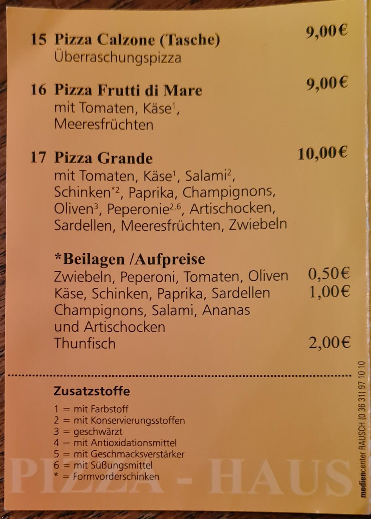 Speisekarte von PizzaHaus, Nordhausen