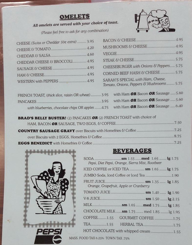 Menu at Brad's Place restaurant, Greenfield