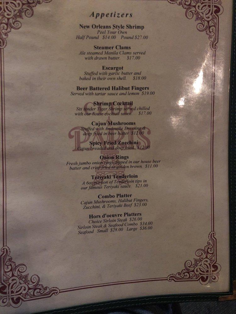 Menu at Club Paris, Anchorage, 417 W 5th Ave