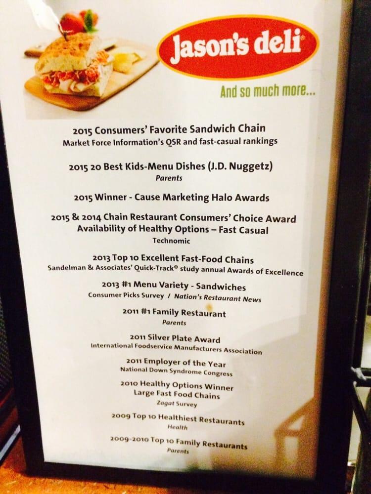 Menu at Jason's Deli restaurant, Kennesaw
