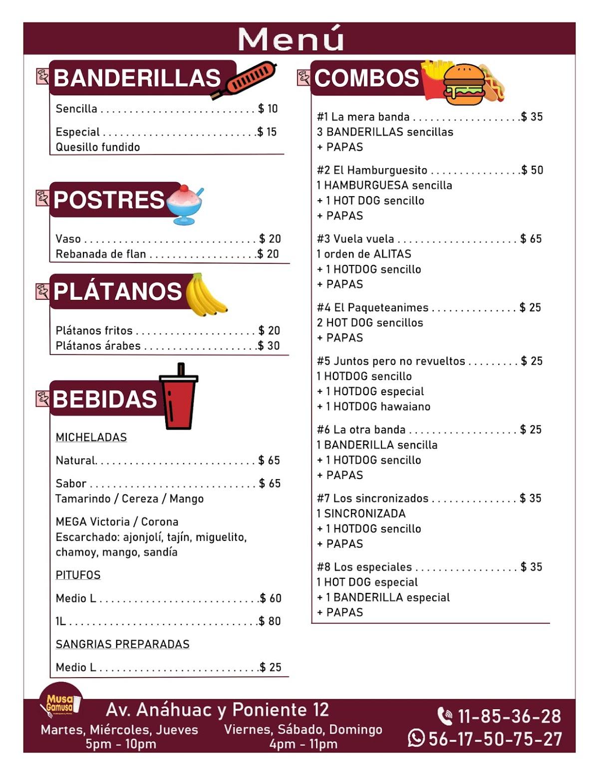 Menu at Musa Gamusa restaurant, Valle de Chalco