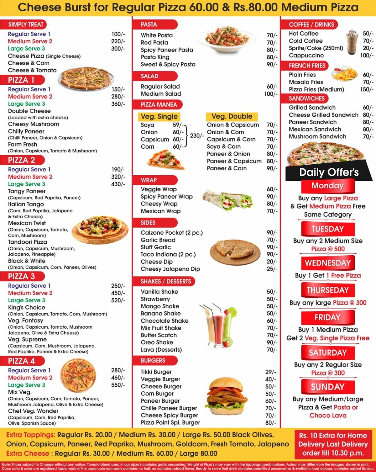 Menu at Pizza point's, Nabha