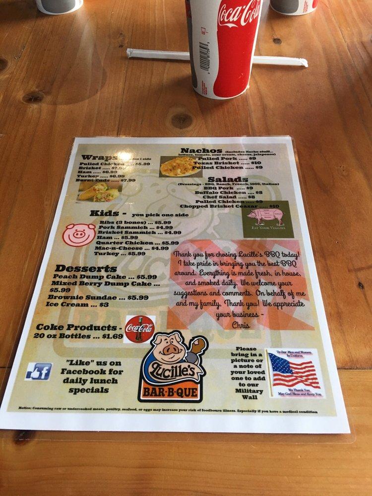 Menu at Lucille's BBQ, Fort Wayne