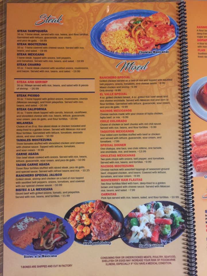 Menu at Moctezuma Grill 2 restaurant, Wynne