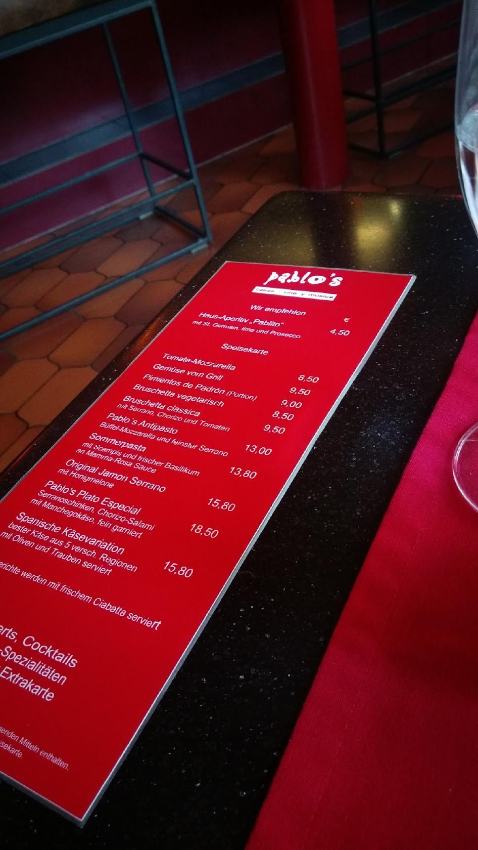 Menu de Pablo's wine - mediterrane Speisen