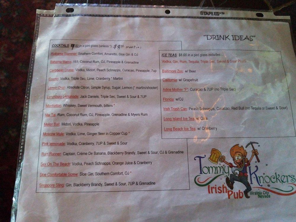 Menu at Tommy Knockers Irish Pub, Virginia City