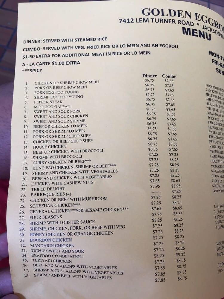 Menu at Golden Egg Roll Chinese Restaurant, Jacksonville, Lem Turner Rd