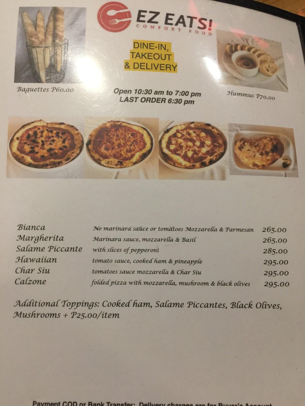 Menu at EZ EATS restaurant, Cebu City