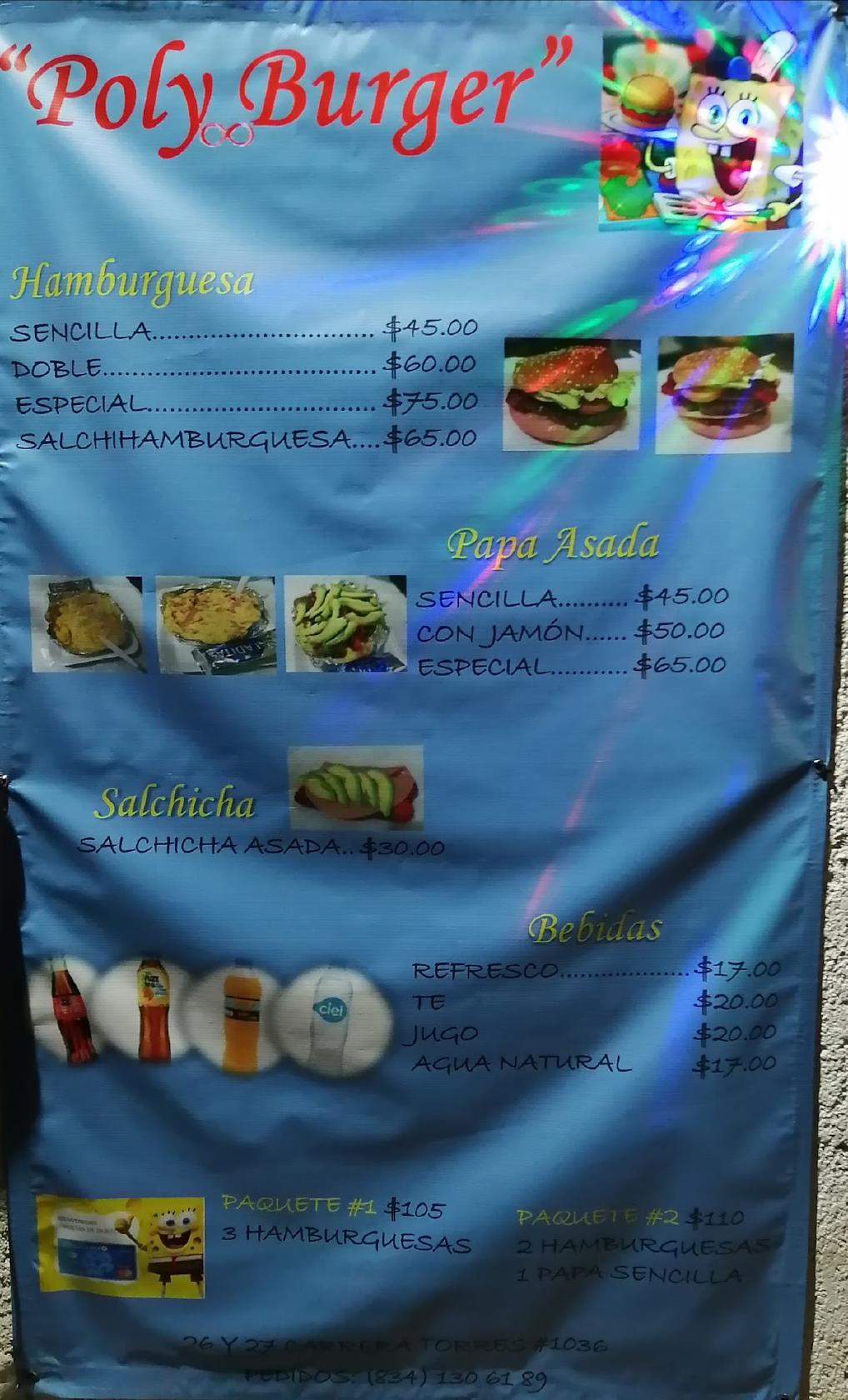 Menu at POLY BURGER restaurant, Ciudad Victoria