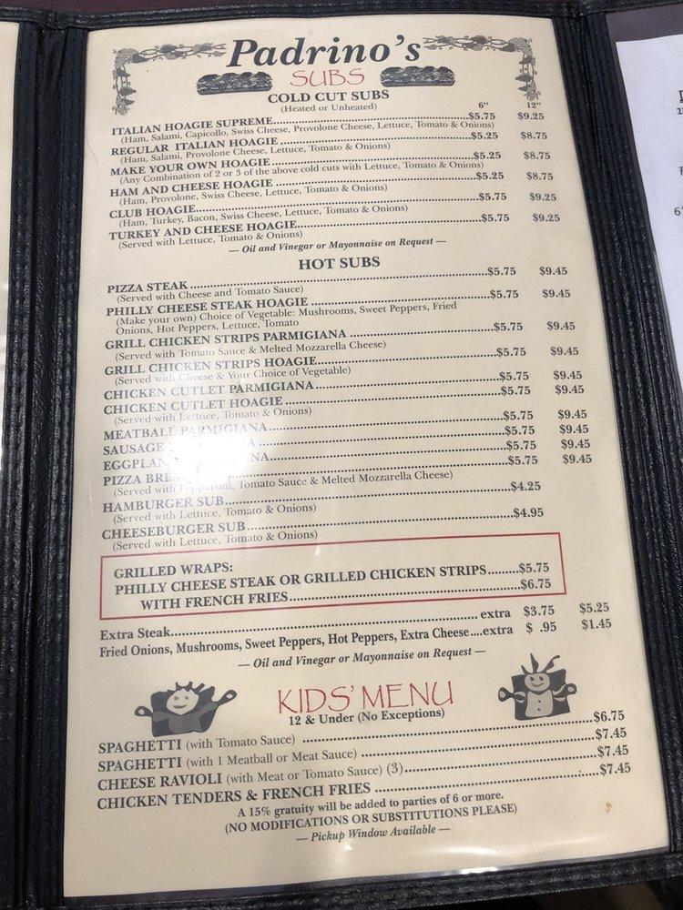 Menu at Padrinos Italian Restaurant, Beckley