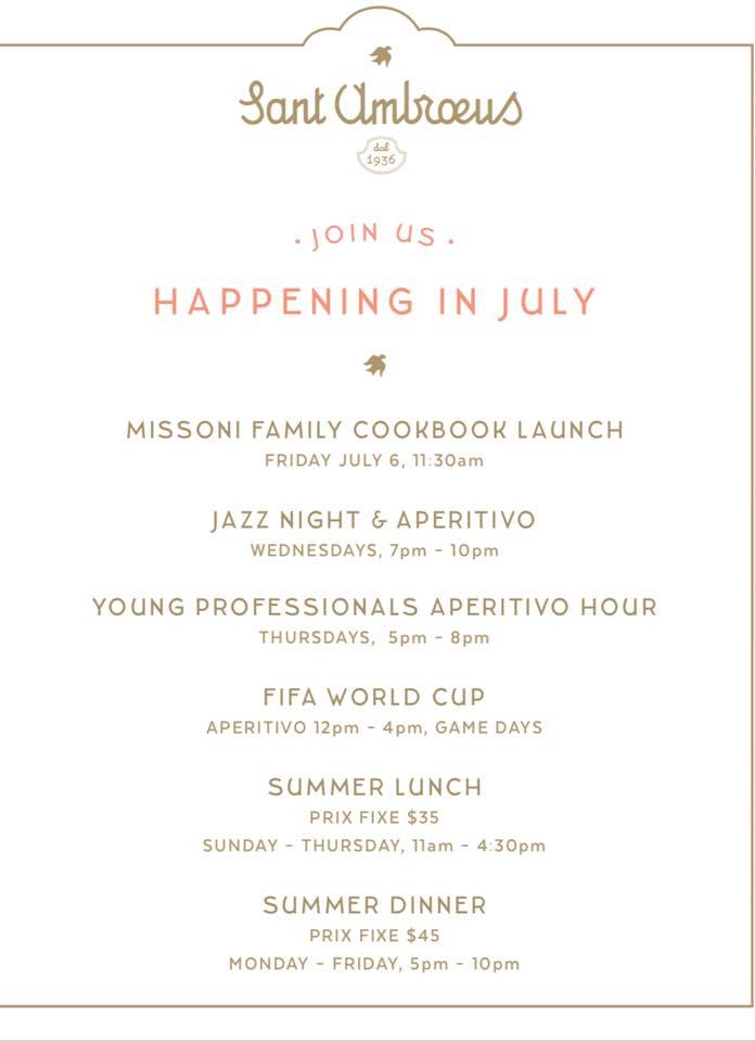 Menu at Sant Ambroeus restaurant, Palm Beach