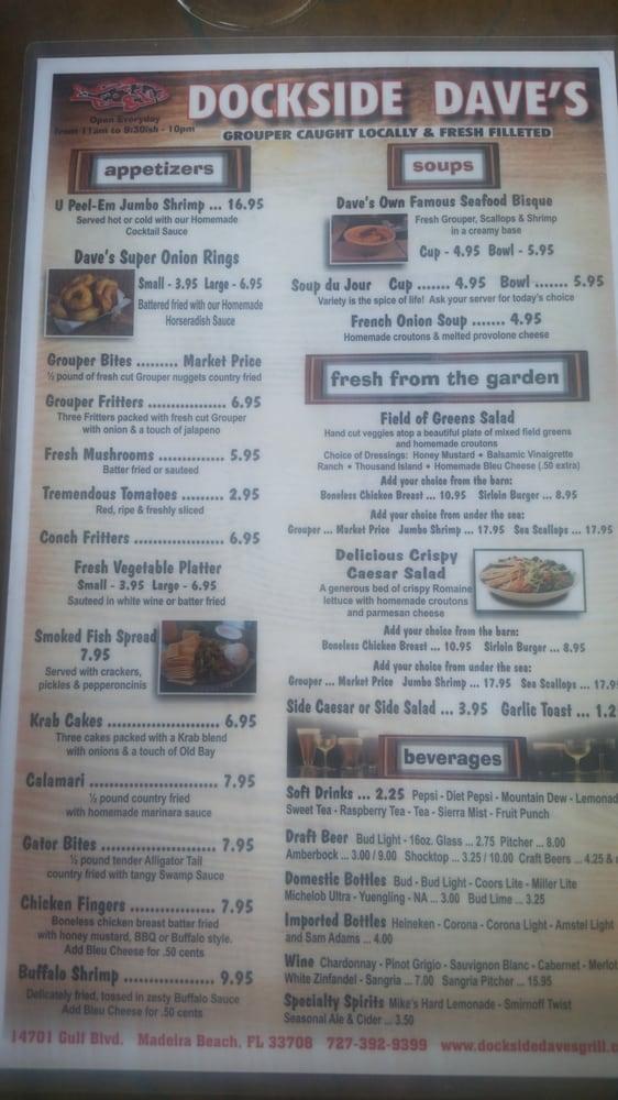 Menu at Dockside Dave's restaurant, Madeira Beach, 14701 Gulf Blvd