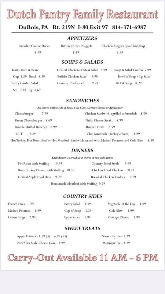Menu at Dutch Pantry Family Restaurant, DuBois