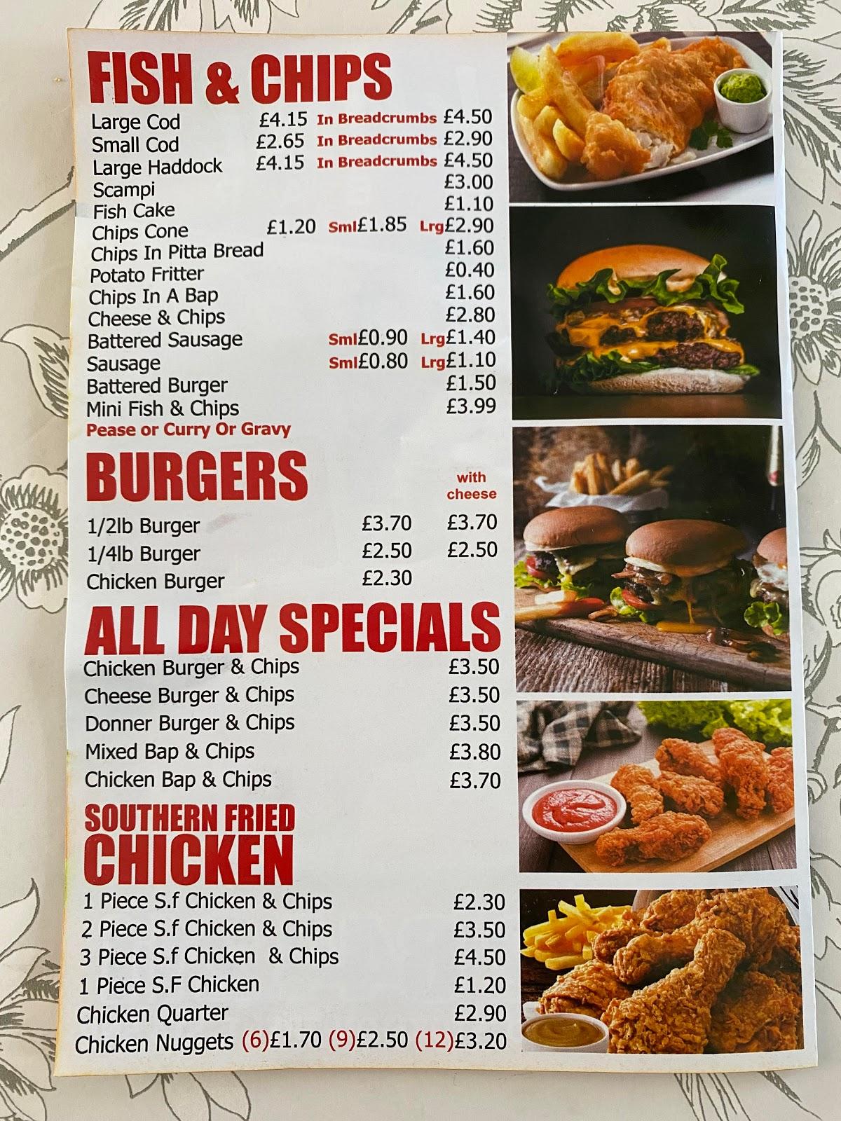 Menu at Oakhill Fish Bar, StokeonTrent