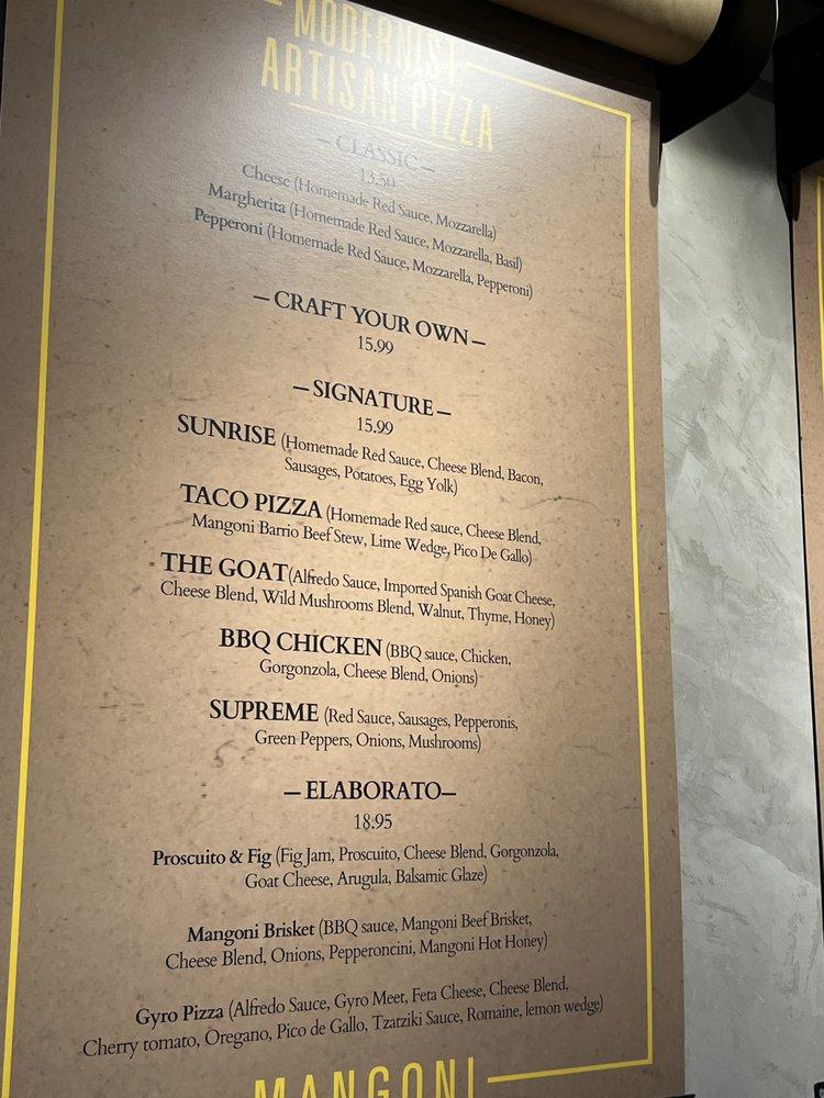 Menu at MANGONI Italian Market Pizza pizzeria, Winter Garden