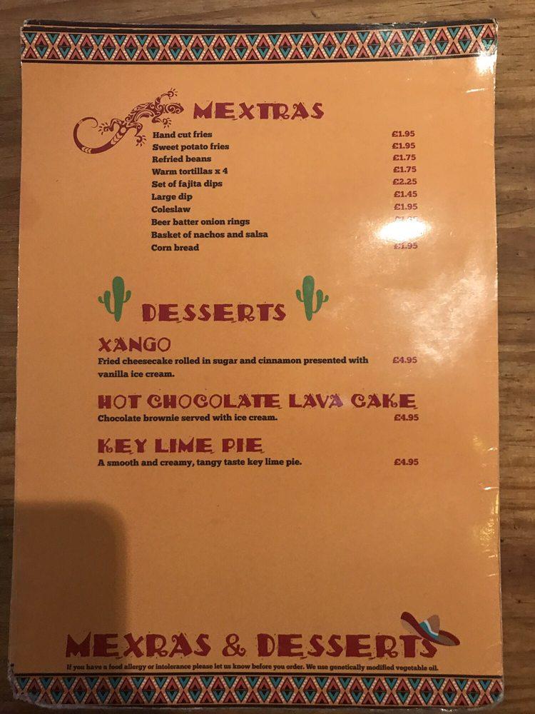 Menu at The Mexican restaurant, Perth