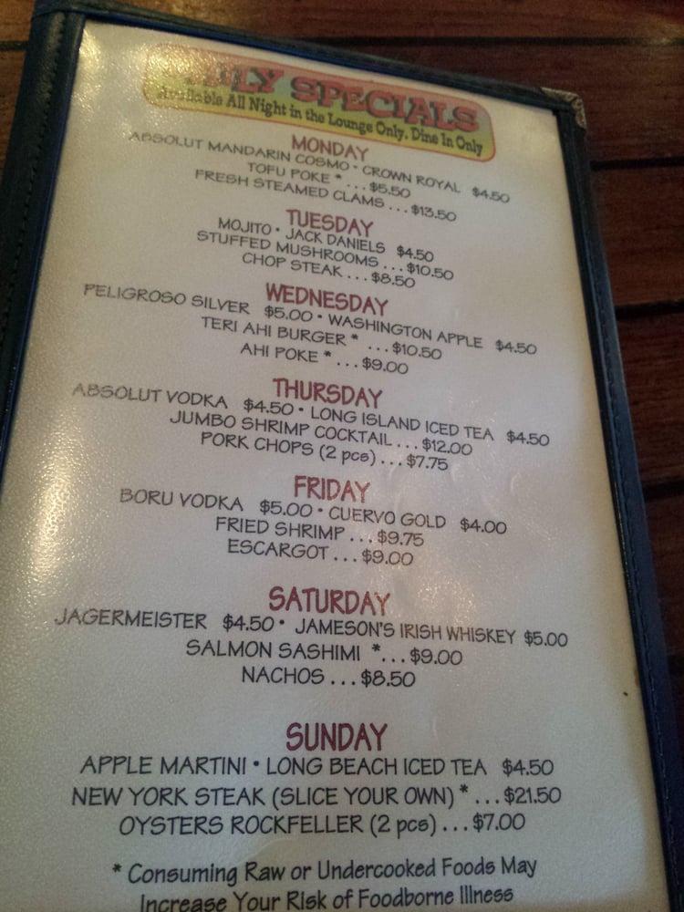 Menu at Chart House Waikiki steakhouse, Honolulu
