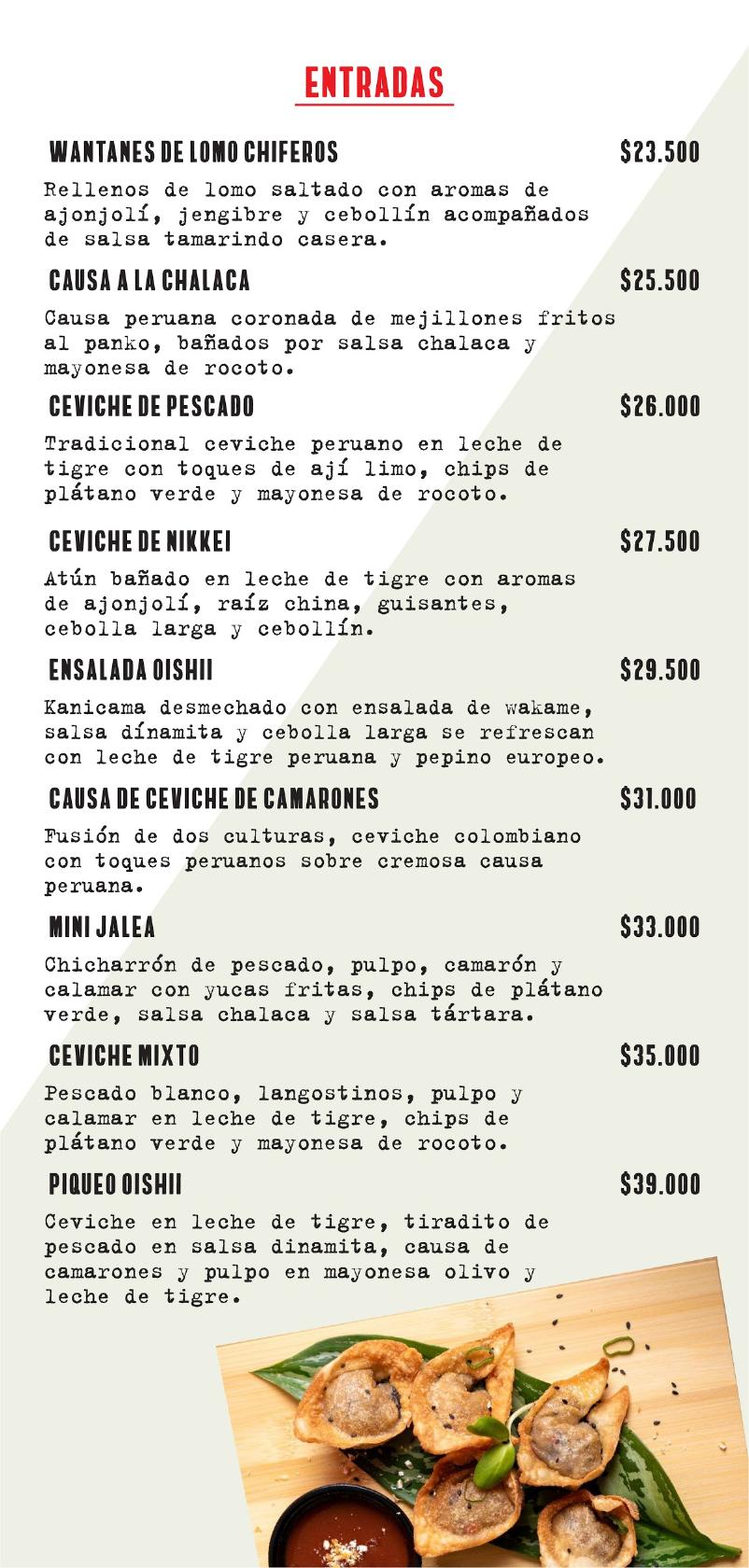 Menu at OISHII (Sushi + Cocina Peruana) restaurant, Cúcuta