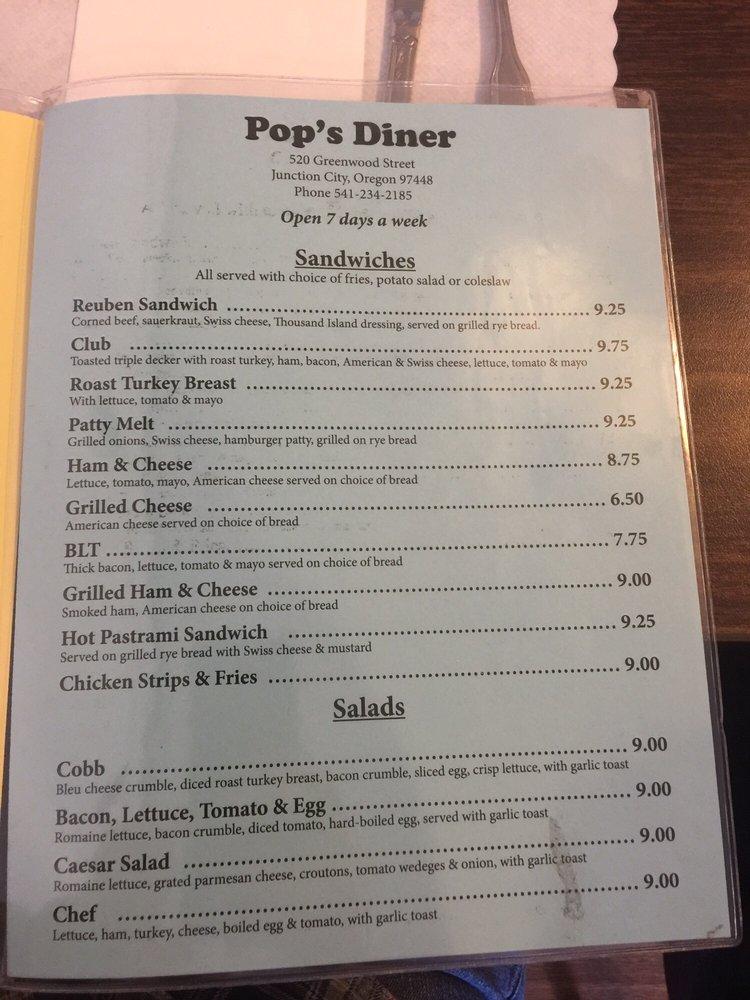Menu at Pop's Diner restaurant, Junction City