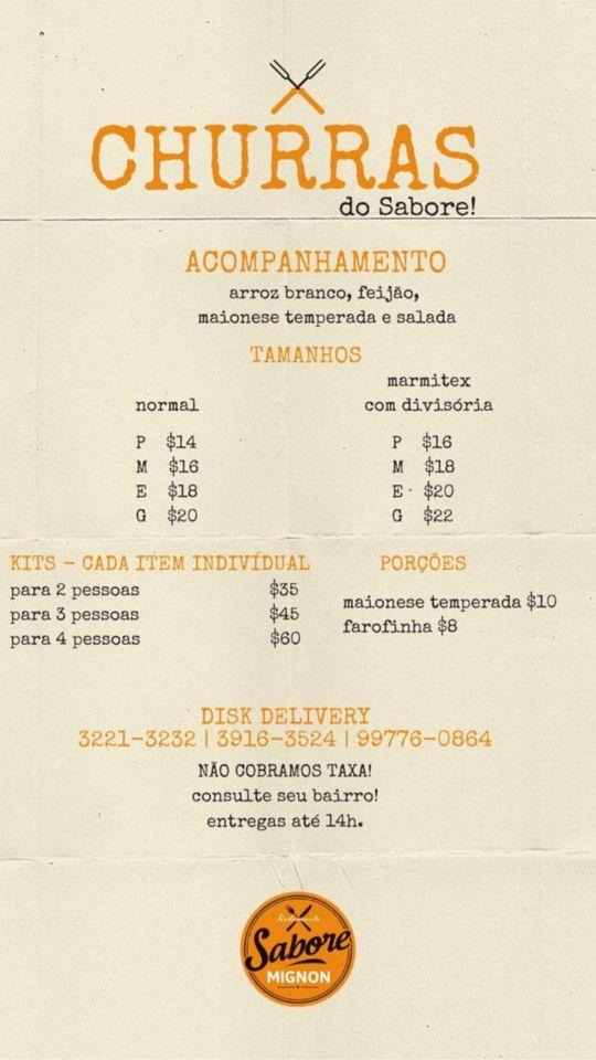 Sabore Mignon cardápio