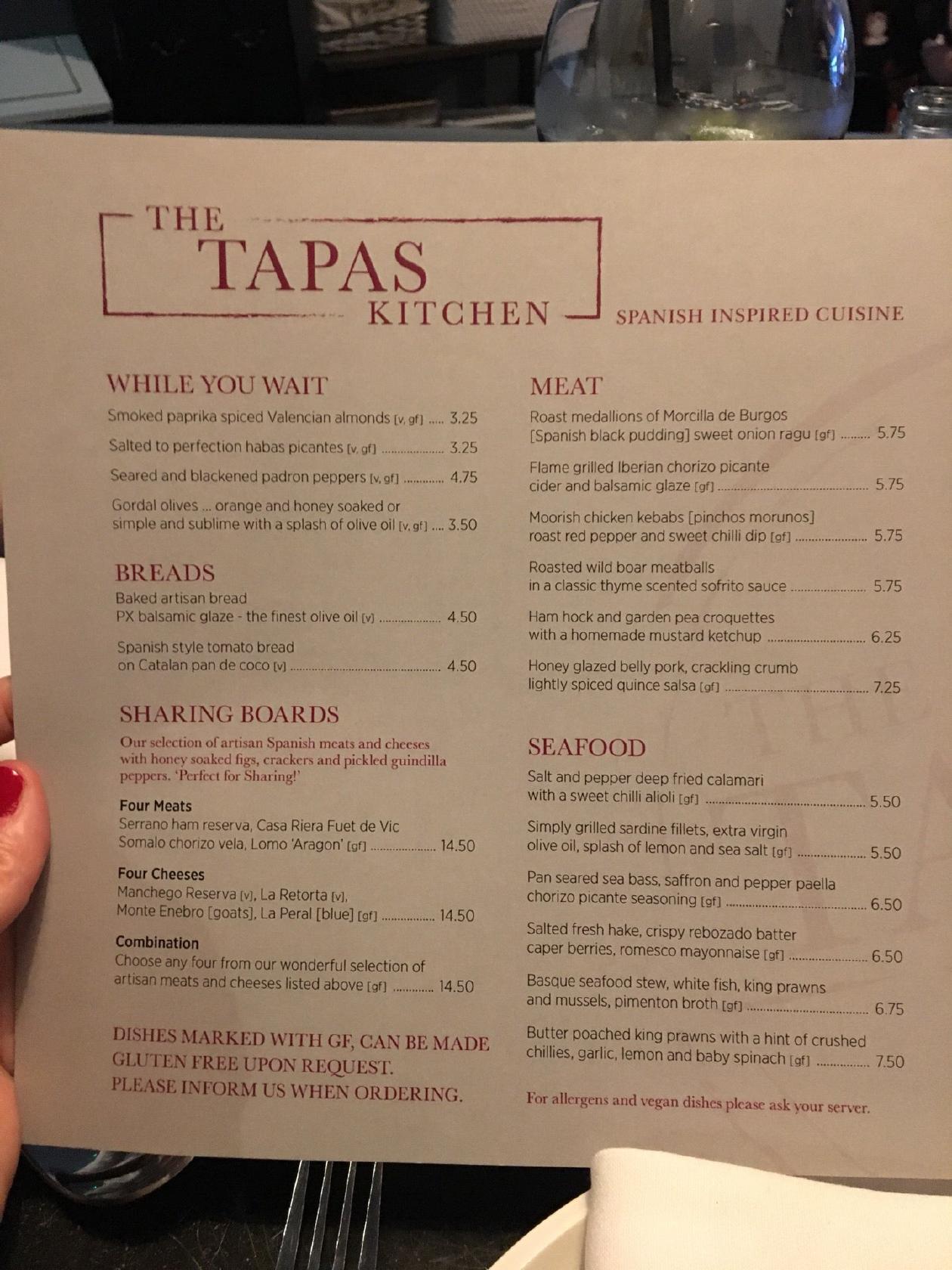 Menu at The Tapas Kitchen restaurant, West Kirby