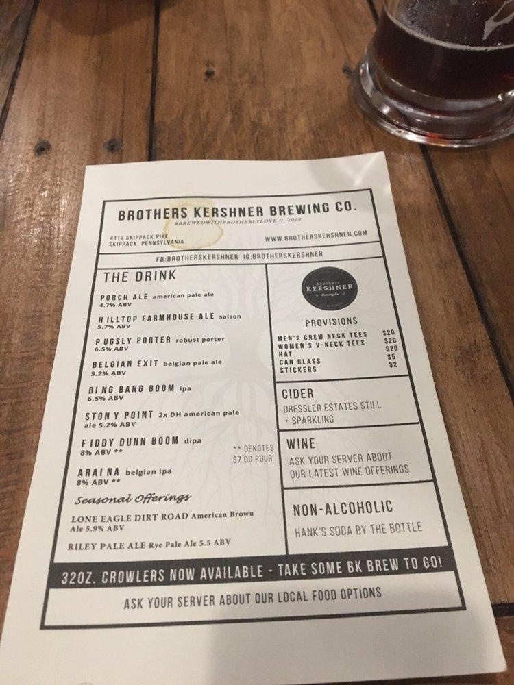 Menu at Brothers Kershner Brewing Co., Skippack