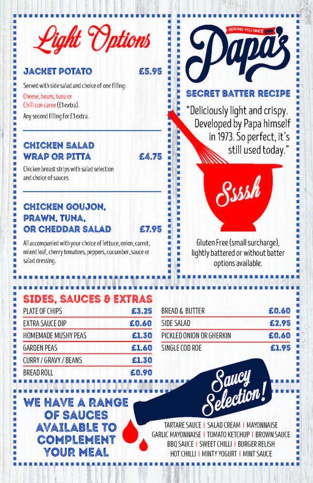 Menu at Papa's fast food, Worksop