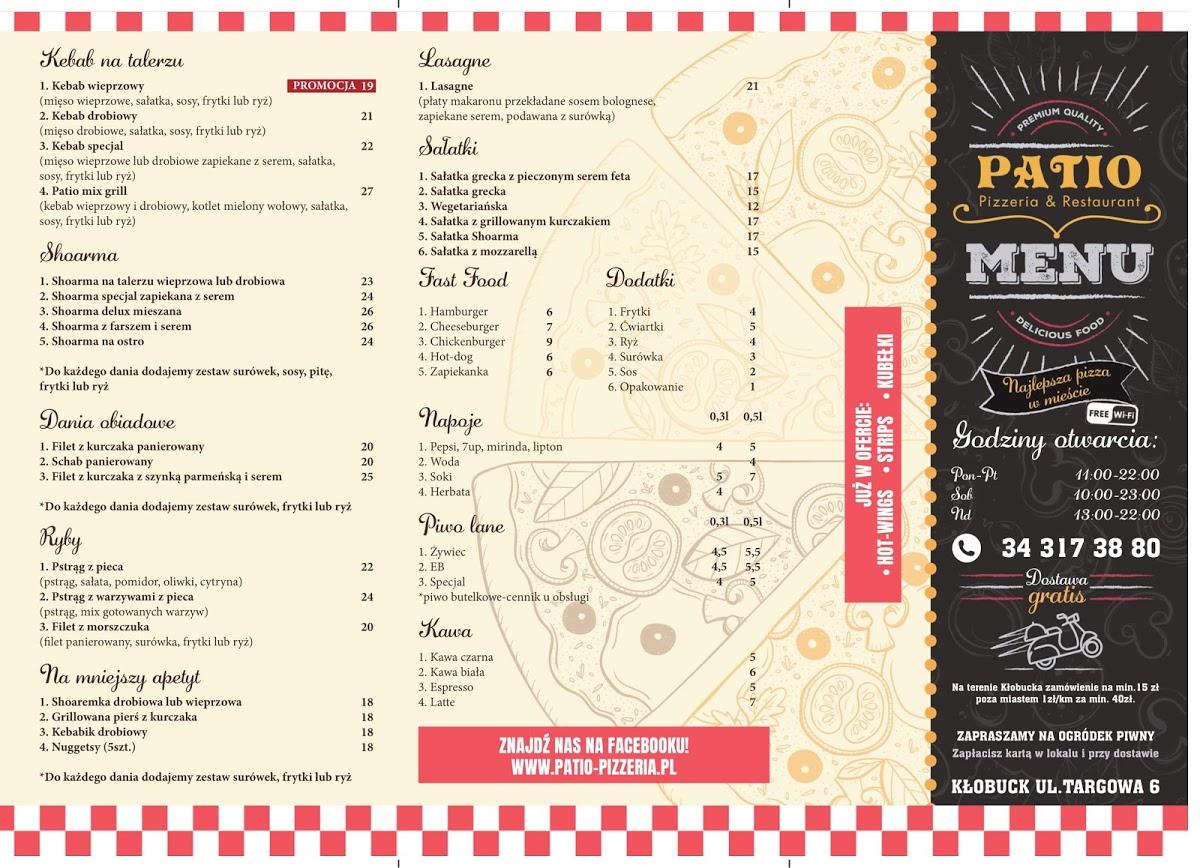 Menu at Patio restaurant, Kłobuck