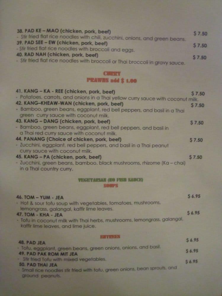 Menu at Rose Garden Thai Restaurant, Vacaville
