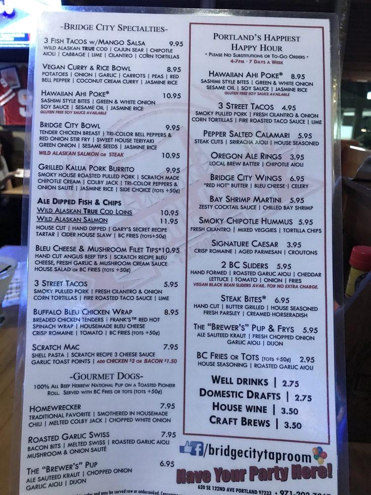 Menu at bridge city taproom pub & bar, Portland, 620 SE 122nd Ave