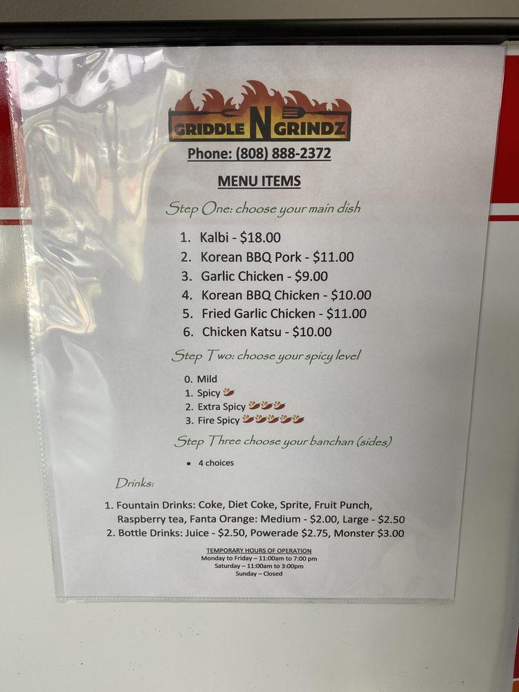 Menu at Griddle N Grindz BBQ, Honolulu