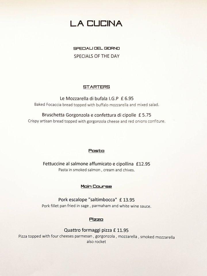 Menu at La Cucina Italian Restaurant, Littlehampton