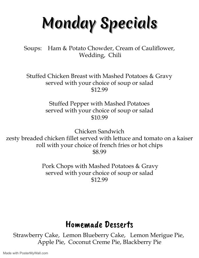 Menu at Rhonda's Emerald Diner restaurant, Hubbard, 825 N Main St