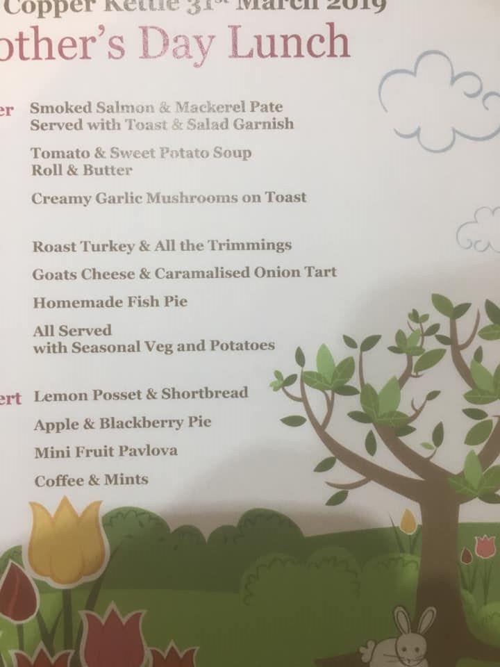 Menu at The Copper Kettle cafe, Dulverton