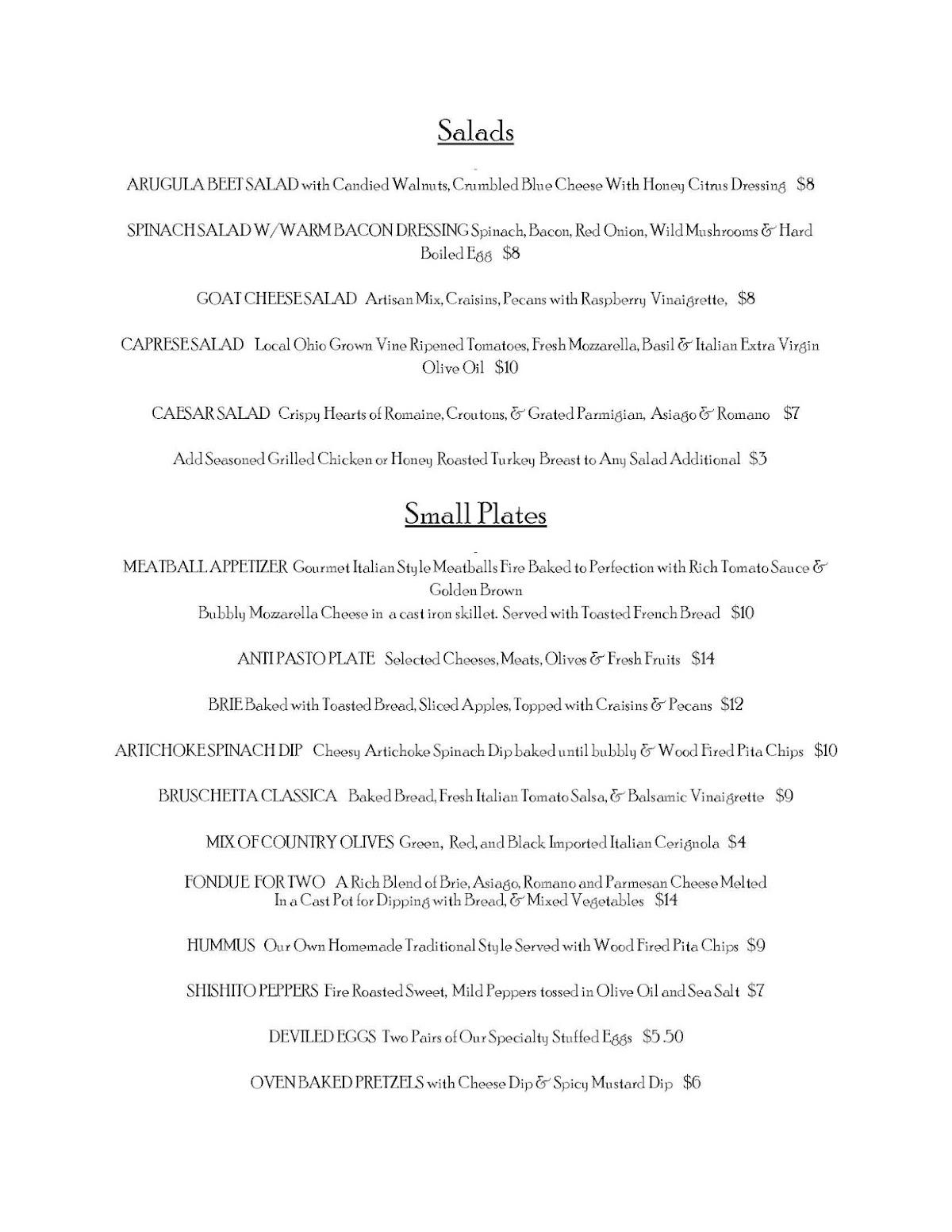 Menu at Canoe Club Wine Bar, Lakeside Marblehead