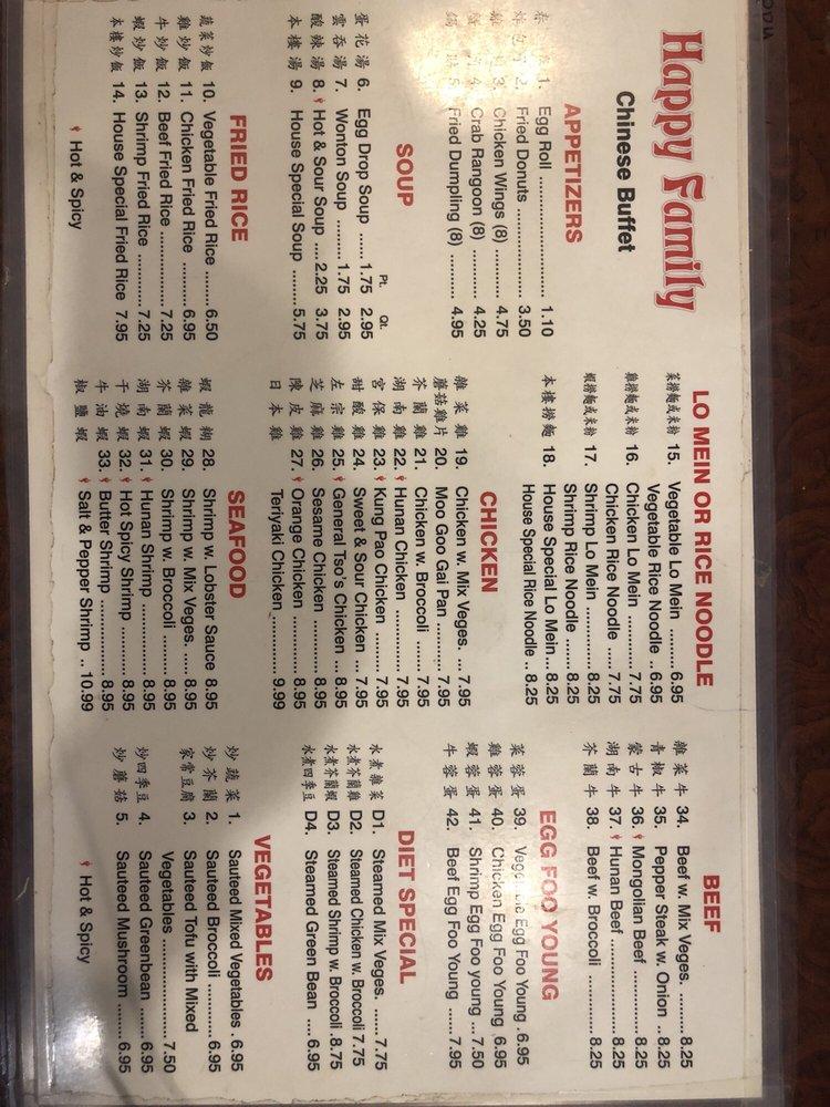 Menu at Happy Family Chinese Buffet restaurant, Houston