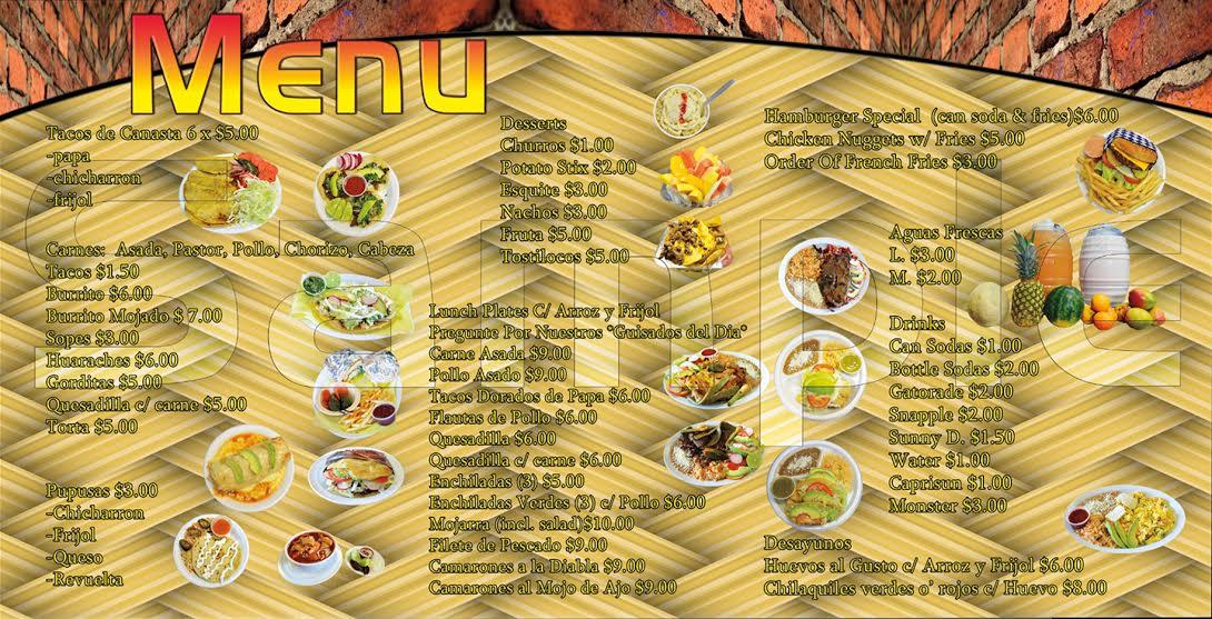 Menu at Tacos De Canasta LA SALSA restaurant, Los Angeles, Maple Ave