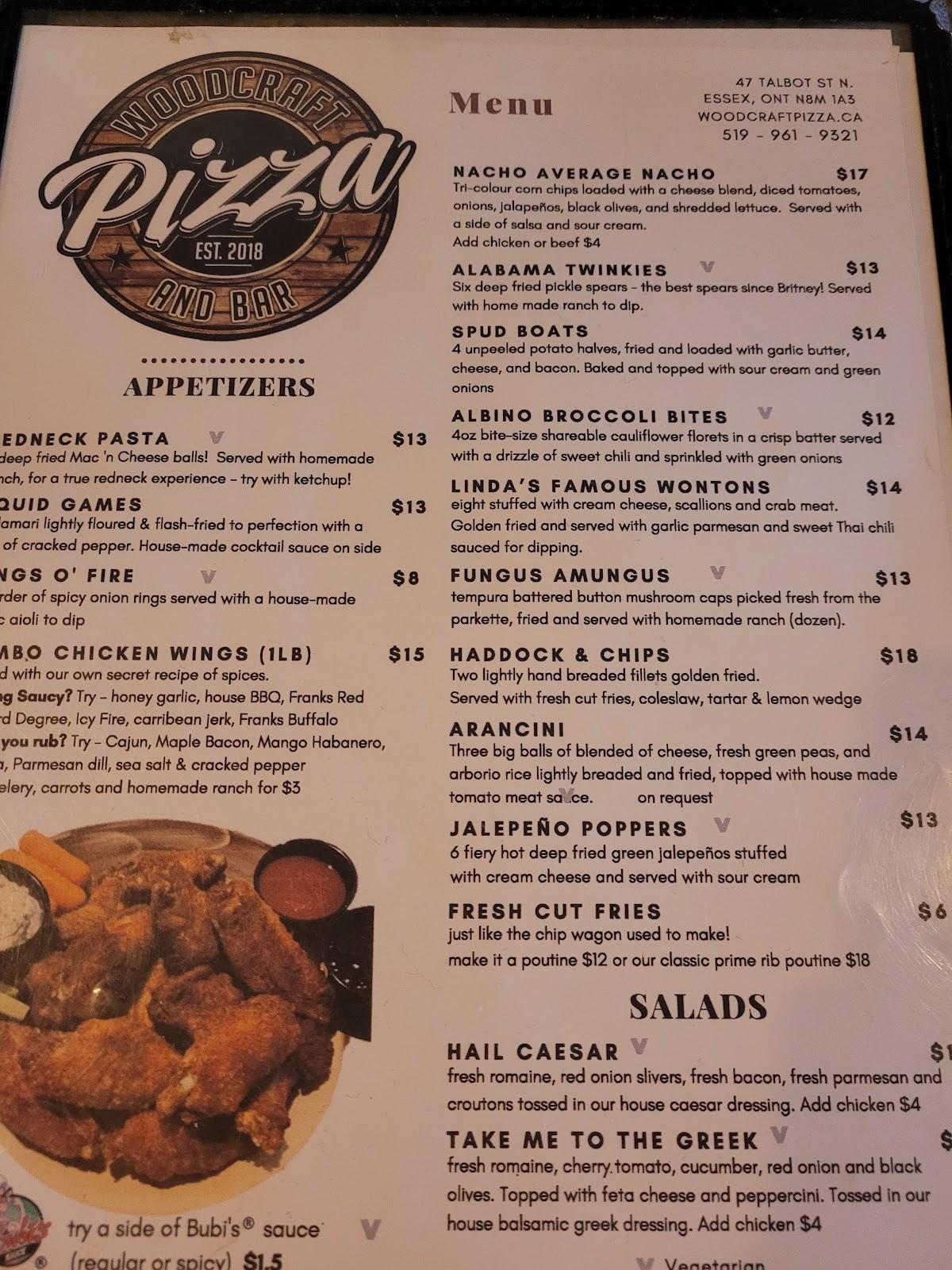 Menu at Woodcraft Pizza & Bar Essex, Essex