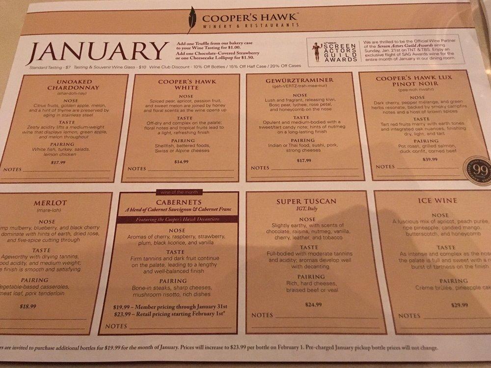 Menu at Cooper's Hawk Winery & Restaurant Richmond, Richmond