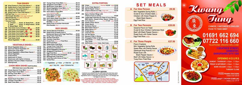 Menu at Kwang Tung House fast food, Oswestry