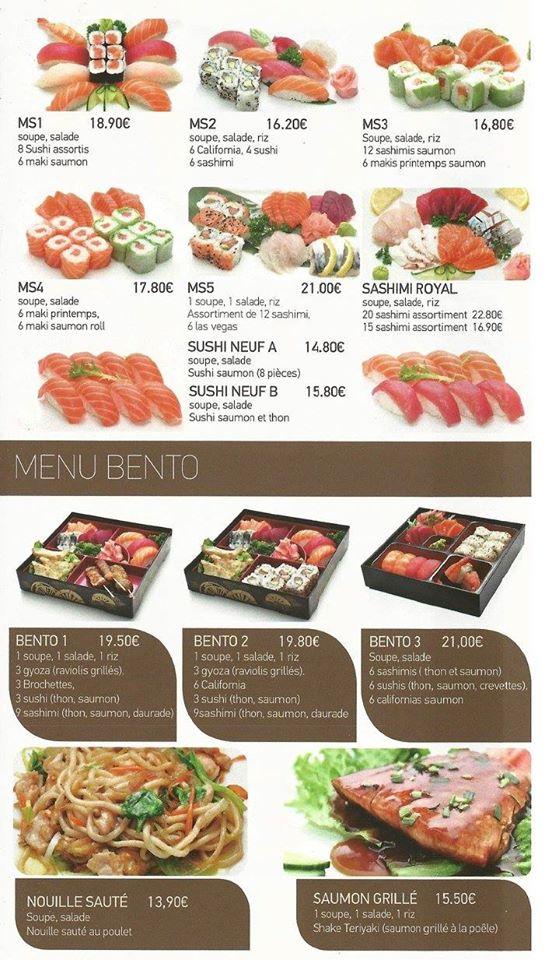 Menu at Sushi Neuf restaurant, Cognac