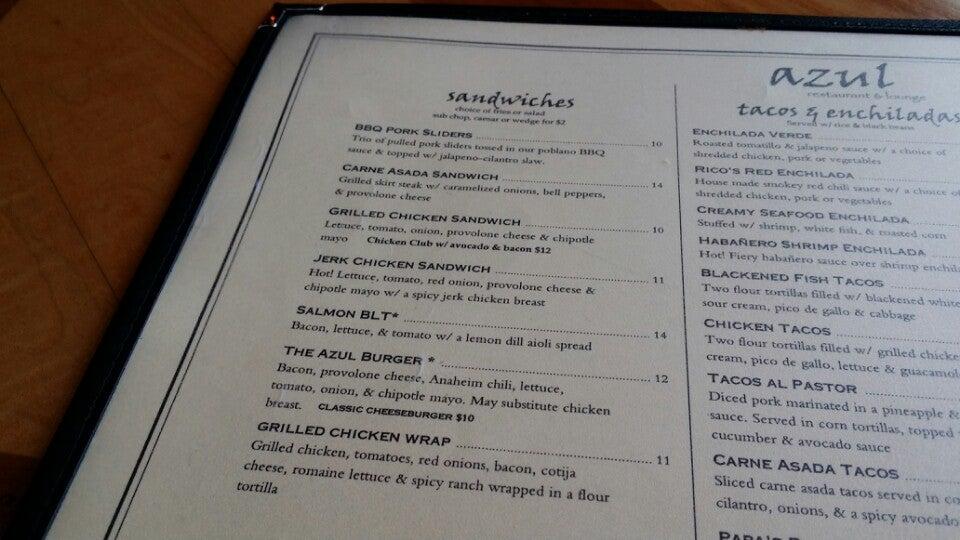 Menu at Azul Restaurant, Mill Creek