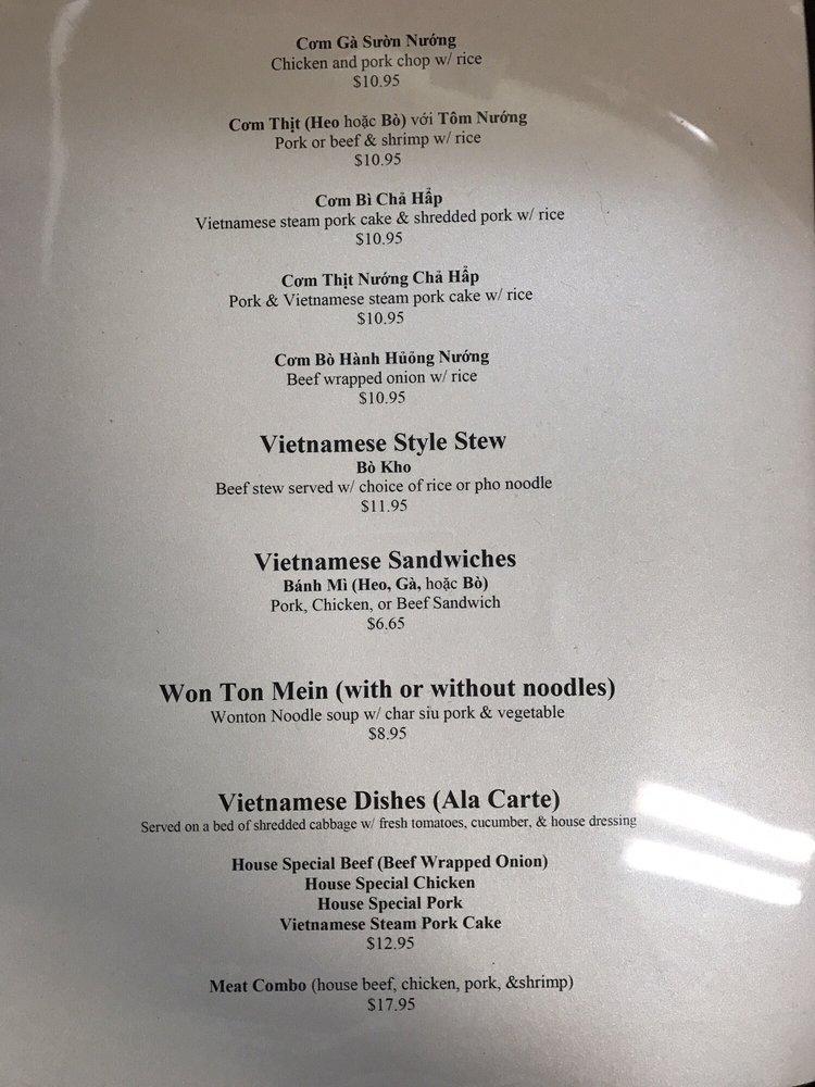 Menu at Hilo Rice Noodle Soup restaurant, Hilo