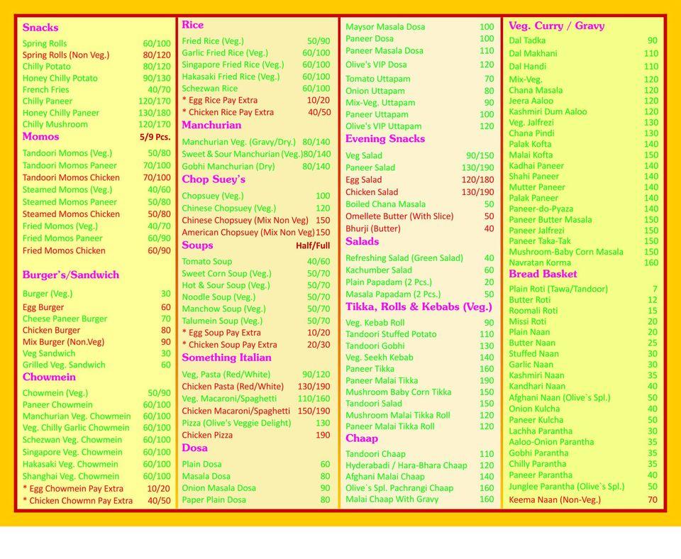 Olive Tree Cafe menu