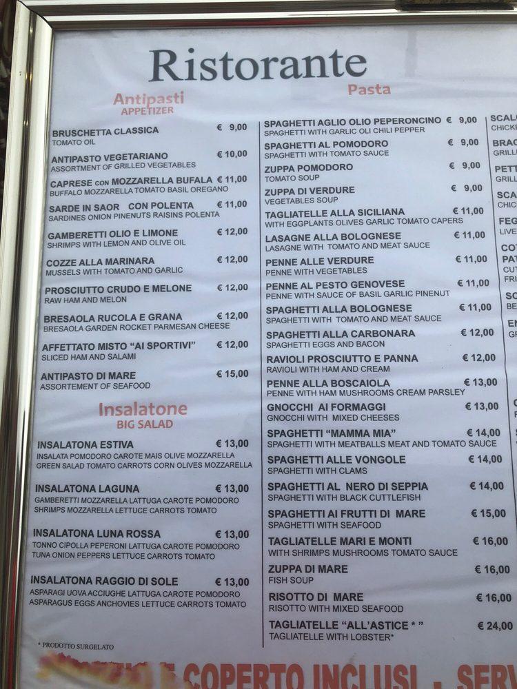 Menu at Ristorante Ai sportivi pizzeria, Venice