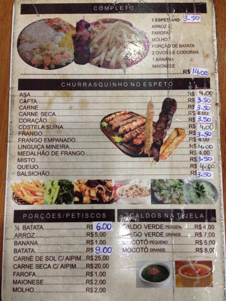 Menu at Churrasquinho Mutondo BBQ, São Gonçalo, R. Dr. Alfredo Backer