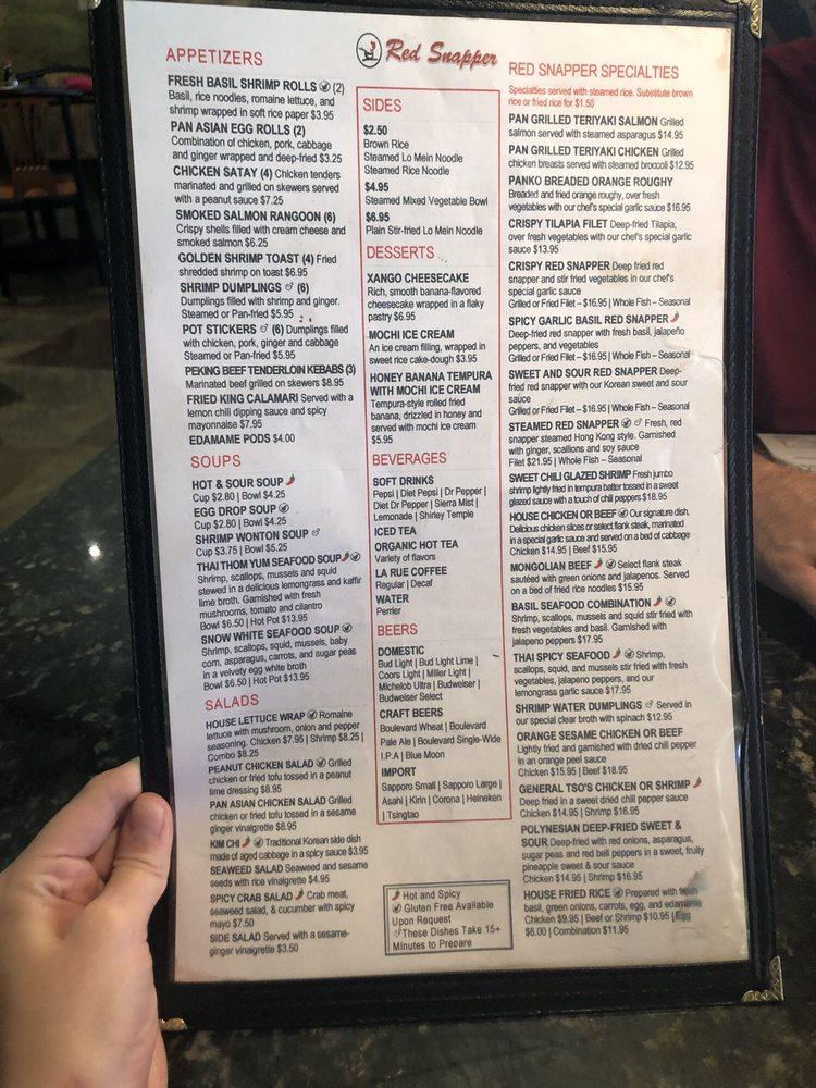 Menu at Red Snapper restaurant, Kansas City, Ward Pkwy